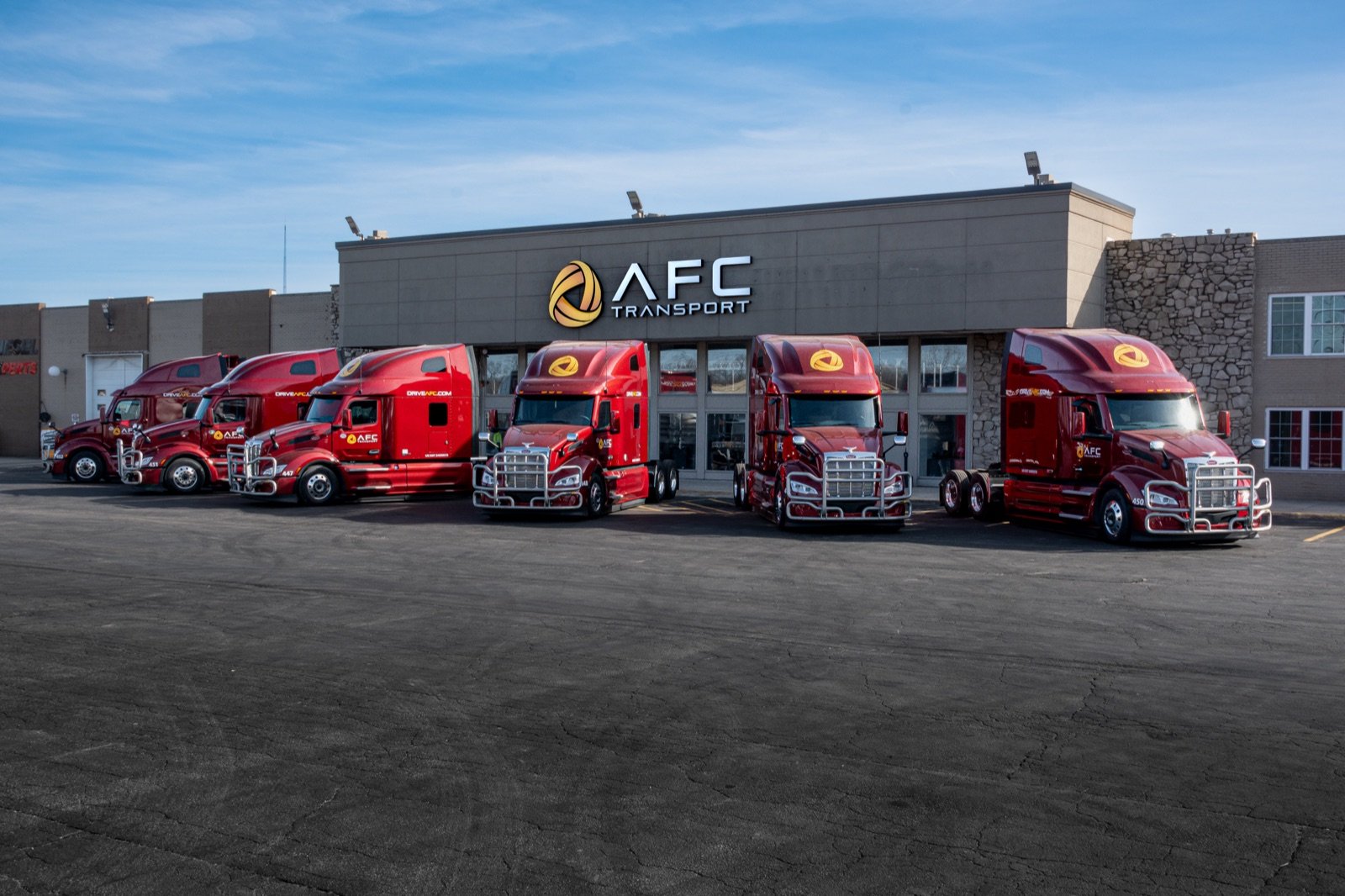AFC Transport tractors parked at the company headquarters