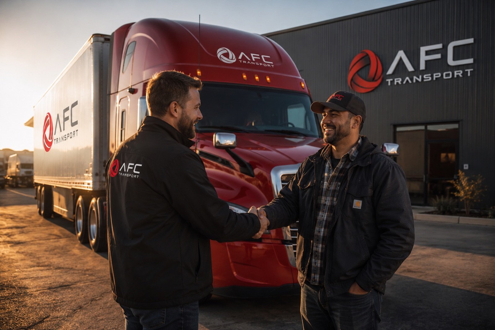 An AFC recruiter welcoming a new driver with a handshake